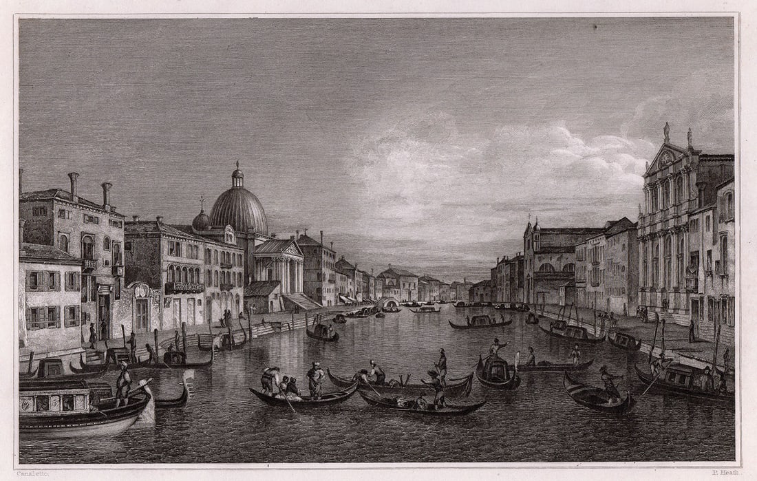 1834 Canaletto Grand Canal Venice engraving signed (1 of 2)