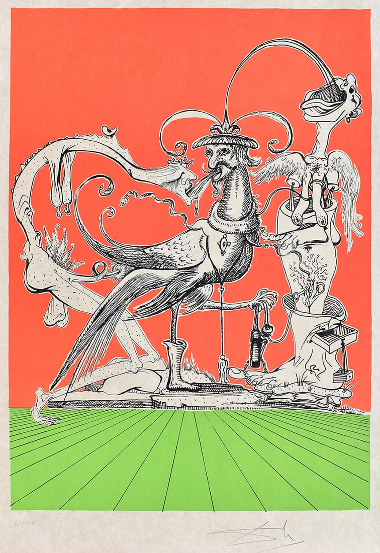 Salvador Dali Pantagruel Lithograph Signed Limited Framed: Salvador Dali. Les Songes Drolatiques de Pantagruel. Original Color Lithograph on Japon Paper. Year: 1973. Signed in pencil lower right, numbered in pencil from the edition of 250. Publisher: Carpenti