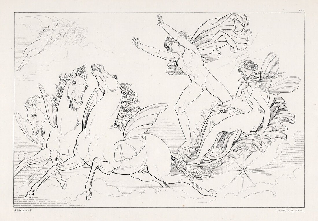 1800s Joseph Noel Paton Engraving Asia Encourages the Horses Framed Signed (1 of 3)