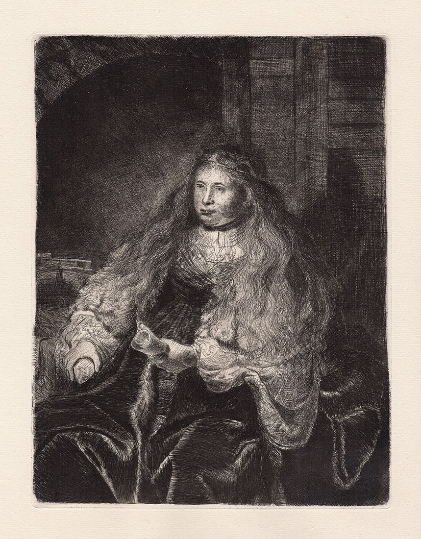 REMBRANDT 1800s Etching B340 The Great Jewish Bride FRAMED: After Rembrandt Harmenszoon Van Rijn (1606-1669). The Great Jewish Bride. Antique hand pulled copper plate etching on laid paper after the original by a master etcher. Year: c. 1880 (This print is fro