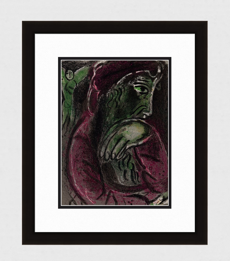 1960 Marc Chagall Lithograph Job in Despair Framed: Marc Chagall (1887-1985) Job in Despair (M. 254). Original Lithograph on Wove Paper. 1960. Limited to 6500 impressions. Atelier Mourlot. Dimensions: Sheet Size: c. 10 1/2 x 14 inches. Framed Dimension