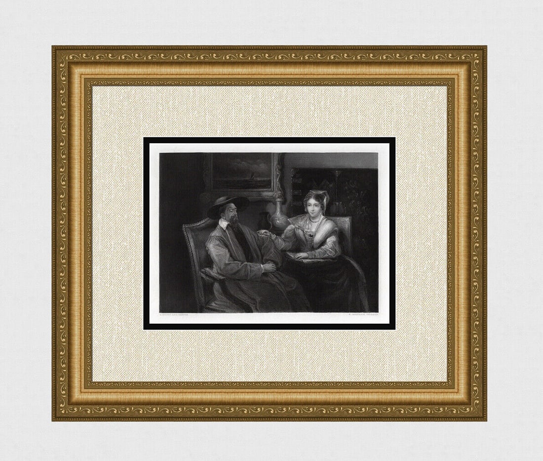 1853 Andrew Geddes Antique Engraving "Dry Reading" SIGNED Framed (1 of 3)