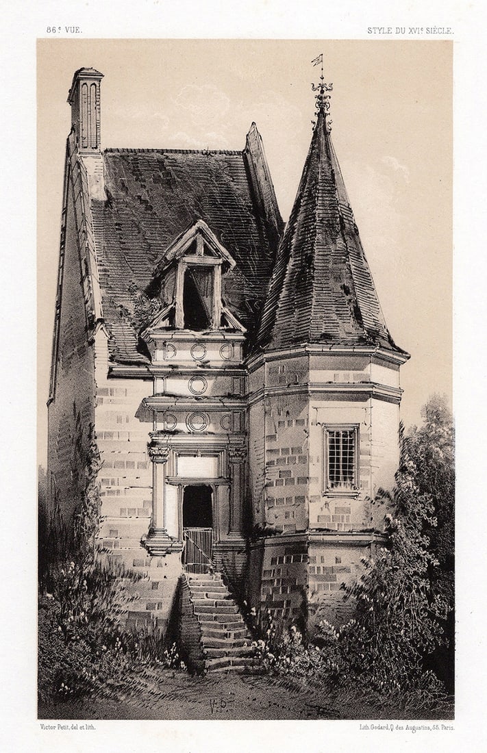 1800s V. Petit Original Lithograph Chateau De Gisy Les Nobles SIGNED Framed: Victor Petit (1817-1871). Ancien Chateau De Gisy Les Nobles, Yonne (Old Castle Of Gisy Les Nobles). Original tinted lithograph on strong vellum paper. Year: 1860. Signed in the plate. Published by A G