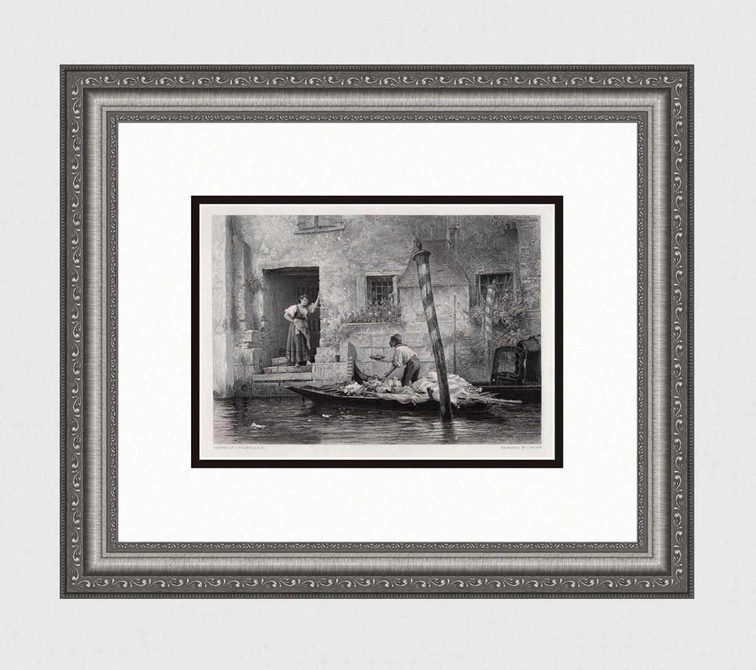 Samuel Luke FILDES Engraving "The Venetian Fruit Seller" SIGNED Framed (1 of 4)