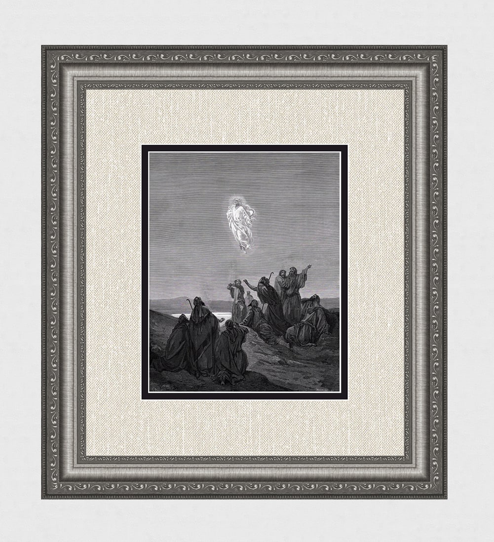 1800s Gustave DORE SIGNED Biblical Wood Engraving THE ASCENSION Framed: Gustave Dore(Paul Gustave Louis Christophe Dore) (French, 1832-1883). The Ascension (from Dore's Bible). Antique Wood Engraving on wove paper executed by master wood engraver Ad Ligny (French, active