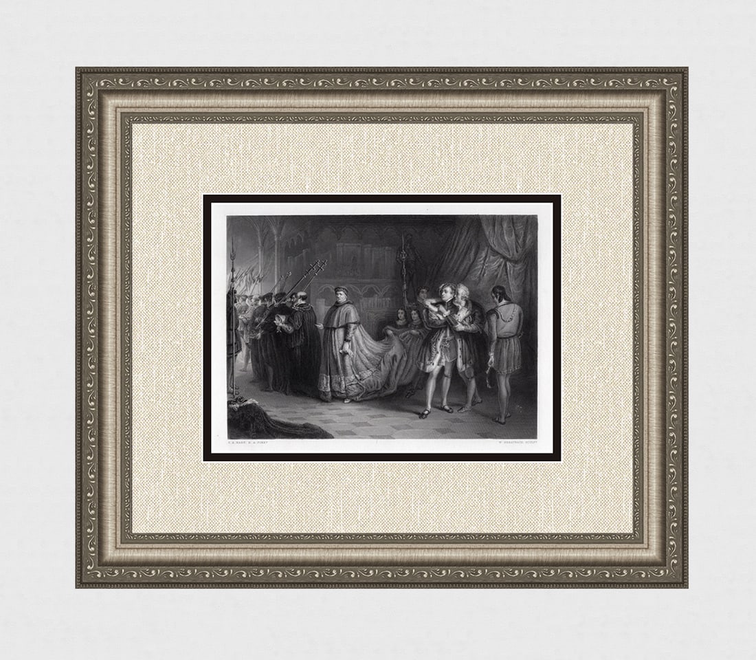 Solomon Hart 1800s Engraving Quarrel of Wolsey and Buckingham FRAMED SIGNED (1 of 3)