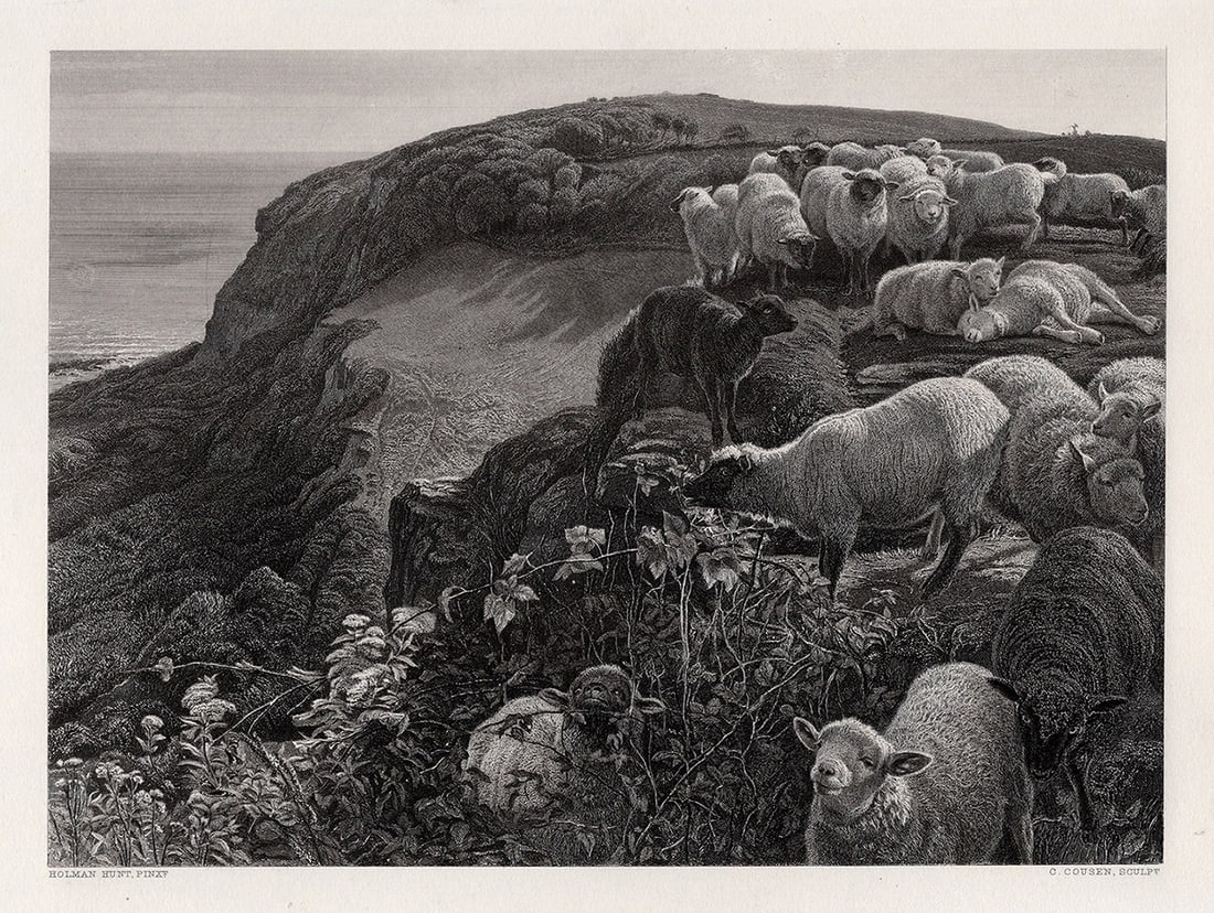 WILLIAM HOLMAN HUNT 1800s Engraving On the Hill Side FRAMED SIGNED (1 of 3)