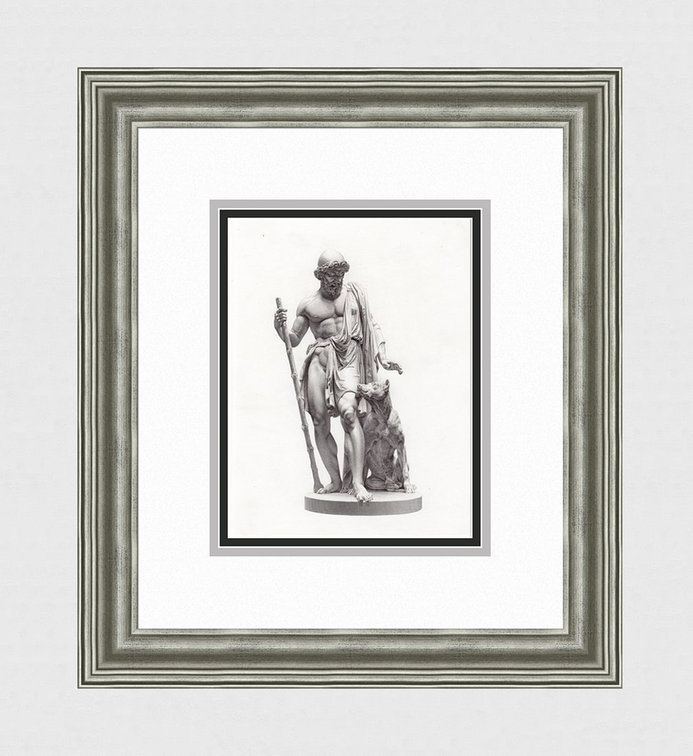 1800s LAWRENCE MACDONALD Engraving Ulysses & Argos Framed: Lawrence Macdonald (Scottish, 1799-1878). Ulysses. Antique engraving on wove paper after the original by master engraver Joseph Brown (British, 1809-1887). Year: 1855. Image size 4 7/8 x 9 inches. Fra
