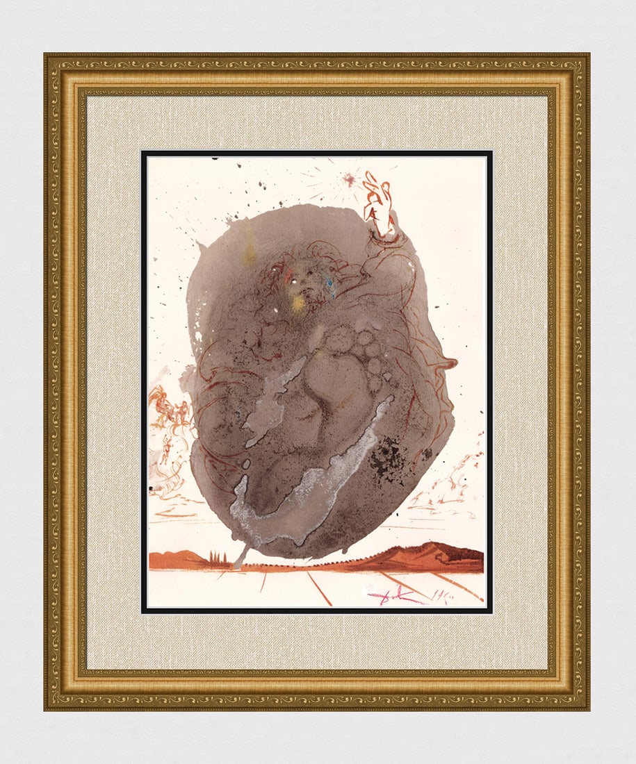 Dali Original Biblia Sacra Man Created in his Image Lithograph Framed: Salvador Dali. "God took the man and put him in the Garden of Eden (Tulit ergo Dominus Deus hominem et posuit eum in paradiso voluptatis)." Mixed technique lithograph in colors on handmade paper from 