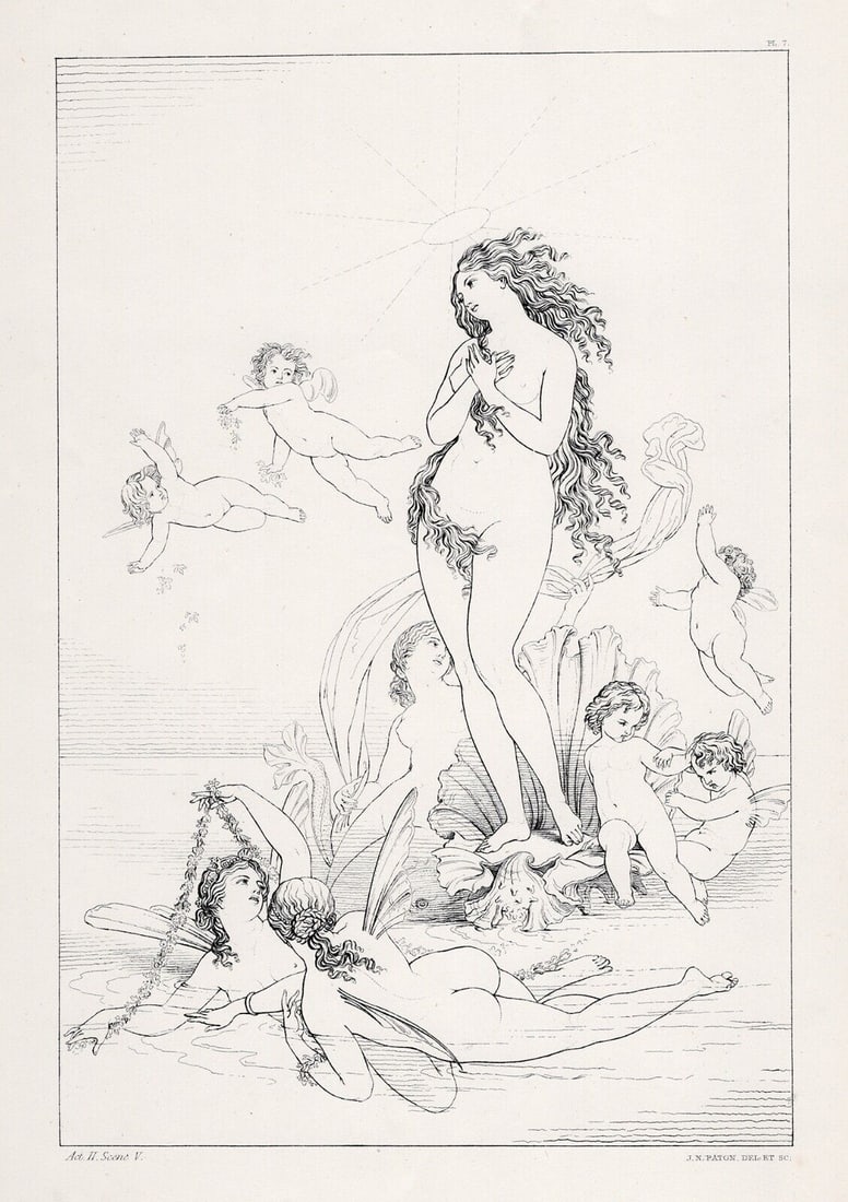 1800s JOSEPH NOEL PATON Engraving The Radiant Beauty FRAMED Signed: Sir Joseph Noel Paton (Scottish, 1821 – 1901). The Radiant Beauty (Act II Scene V, Prometheus Unbound). Antique engraving on wove paper after the original by a Master Engraver. Year: 1844. Signed in