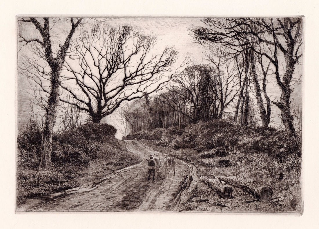 Frederick Albert Slocombe A Winter Evening 1882 etching: Frederick Albert Slocombe. (British, 1847-1920). A Winter Evening. Original etching on thick laid paper. 1882. Signed in the plate, lower right. Excellent. Image size 7 7/8 x 8 5/8 inches. Approximate