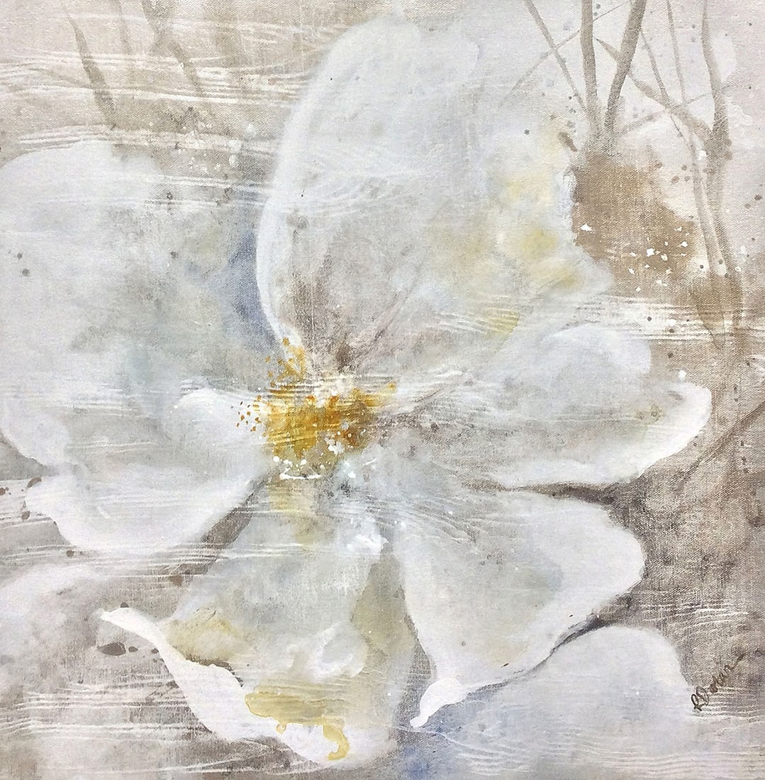 Rikki Drotar Mixed Media Painting Allegrato I 20 x 20 inches: Rikki Drotar. Allegrato I. Original Mixed Media Acrylic on Canvas. Signed by the artist lower right. Canvas Size 20 x 20 inches. Rikki Drotar, on becoming an artist: I was born in southern Idaho but m