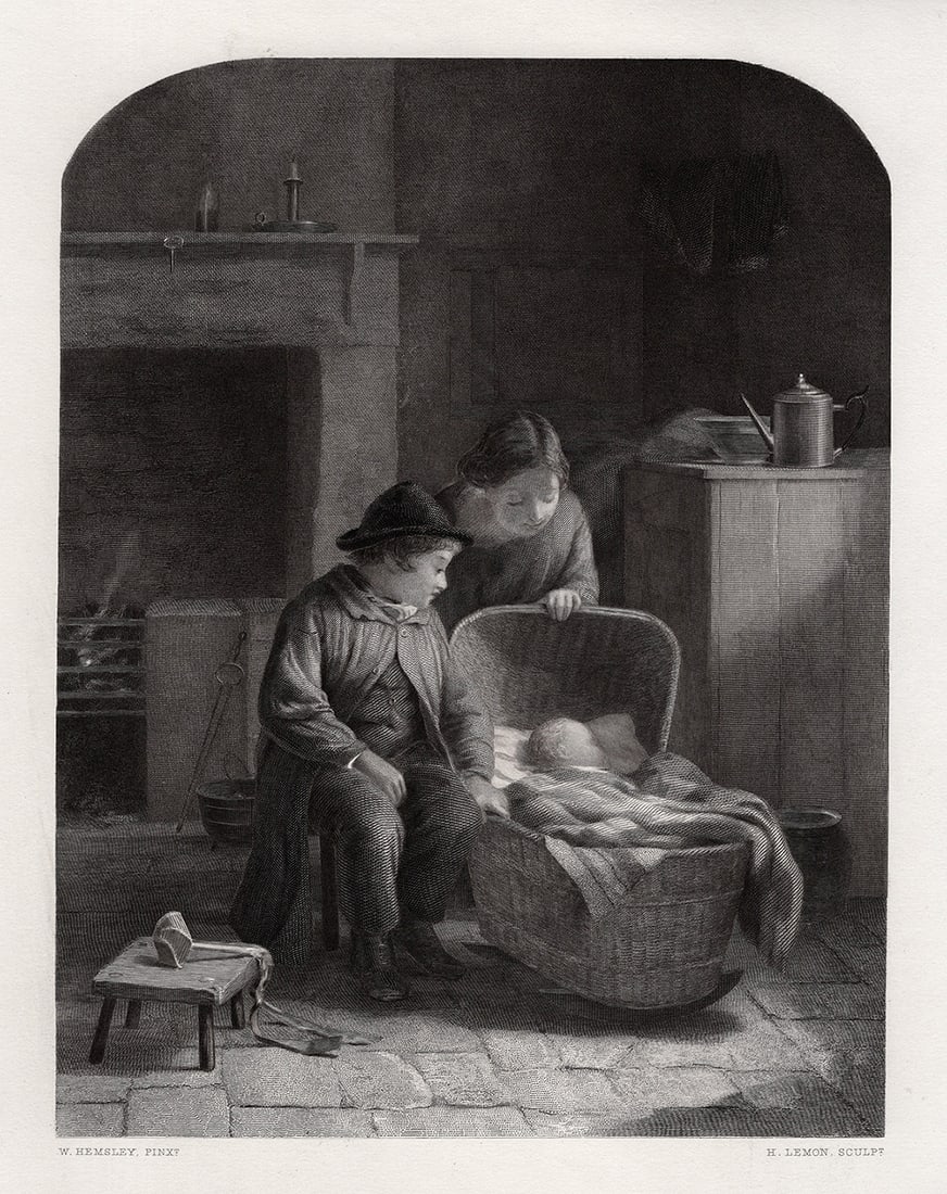 1800s William hemsley Antique Engraving Left in Charge Framed Signed (1 of 3)