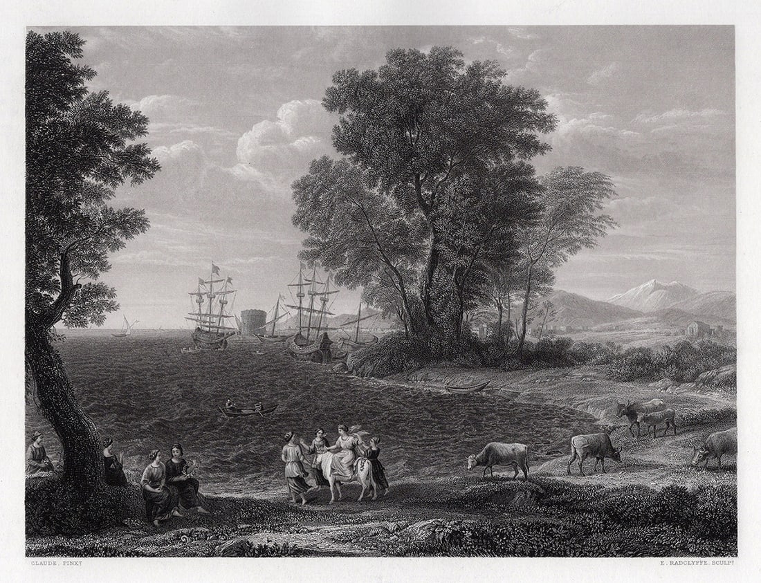 1800s Claude Lorrain Engraving Jupiter deceives Europa Signed Framed (1 of 3)