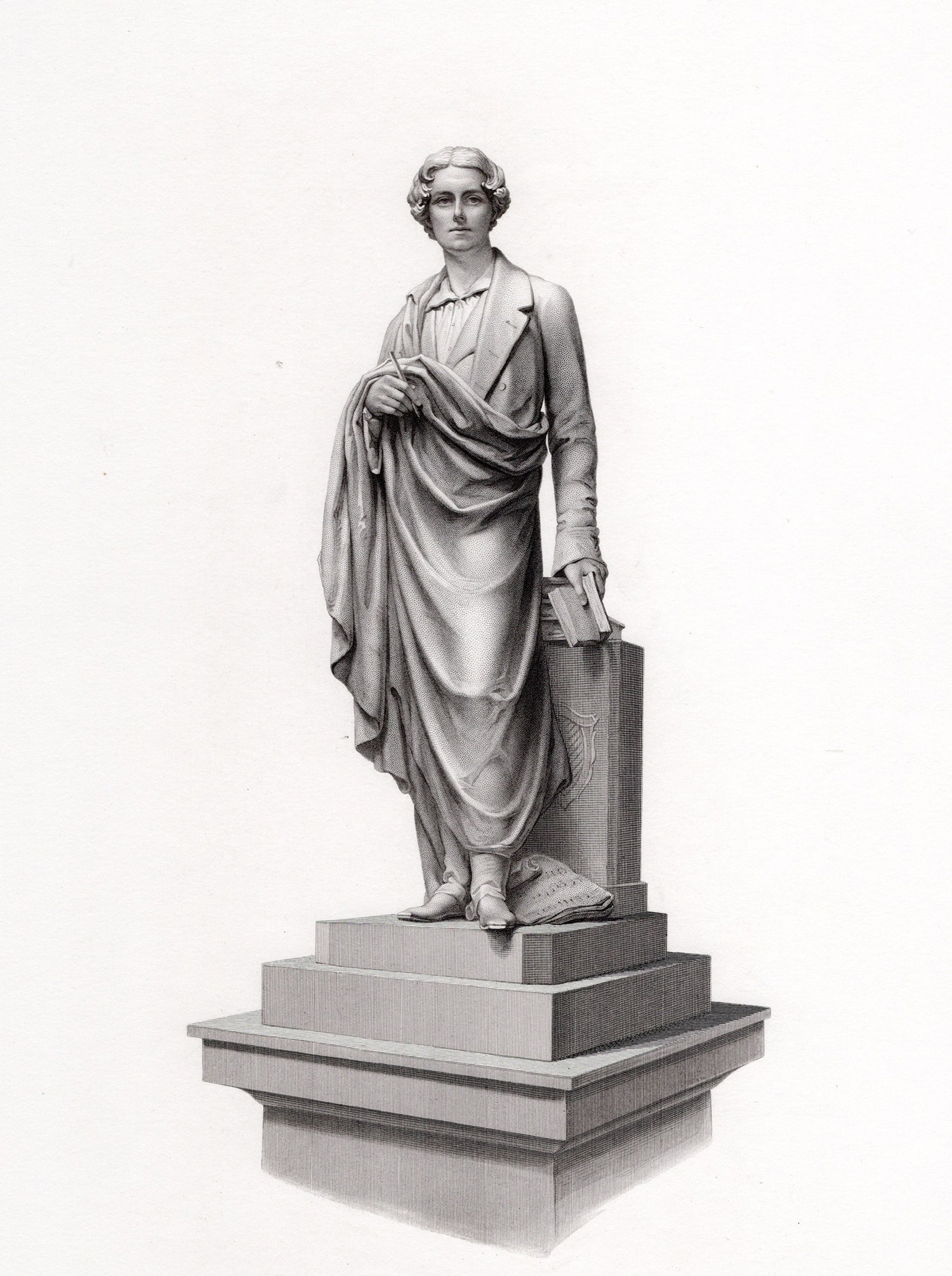 1800s Patrick McDowell Engraving "The Eral of Belfast" FRAMED: Patrick McDowell (British, 1799-1870). Statue of the Late Earl of Belfast. Antique engraving on wove paper after the original statue by master engraver Richard Austin Artlett (British, 1807-1873). Yea