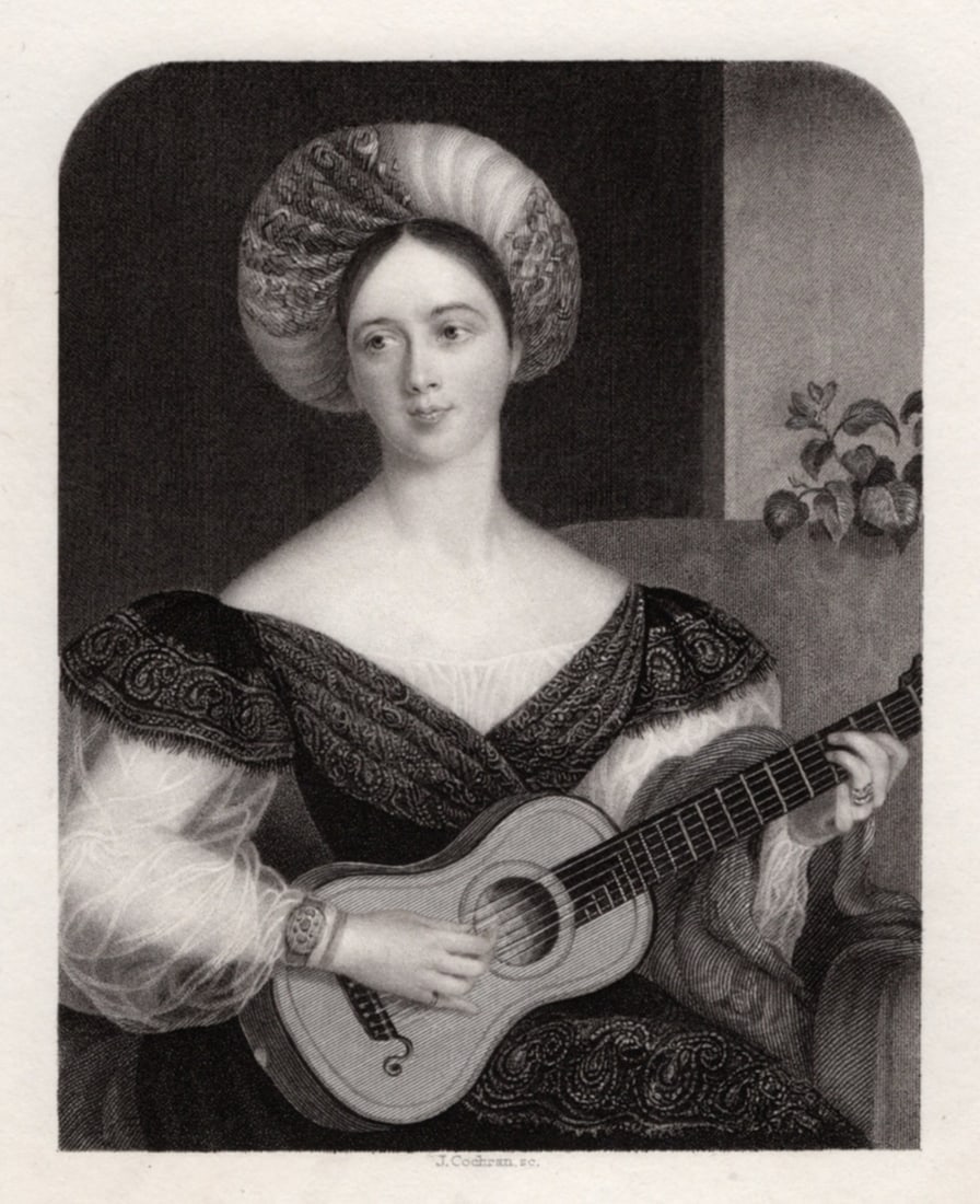 1800s John COCHRAN SIGNED Antique Engraving Lady Augusta Wentworth FRAMED (1 of 2)