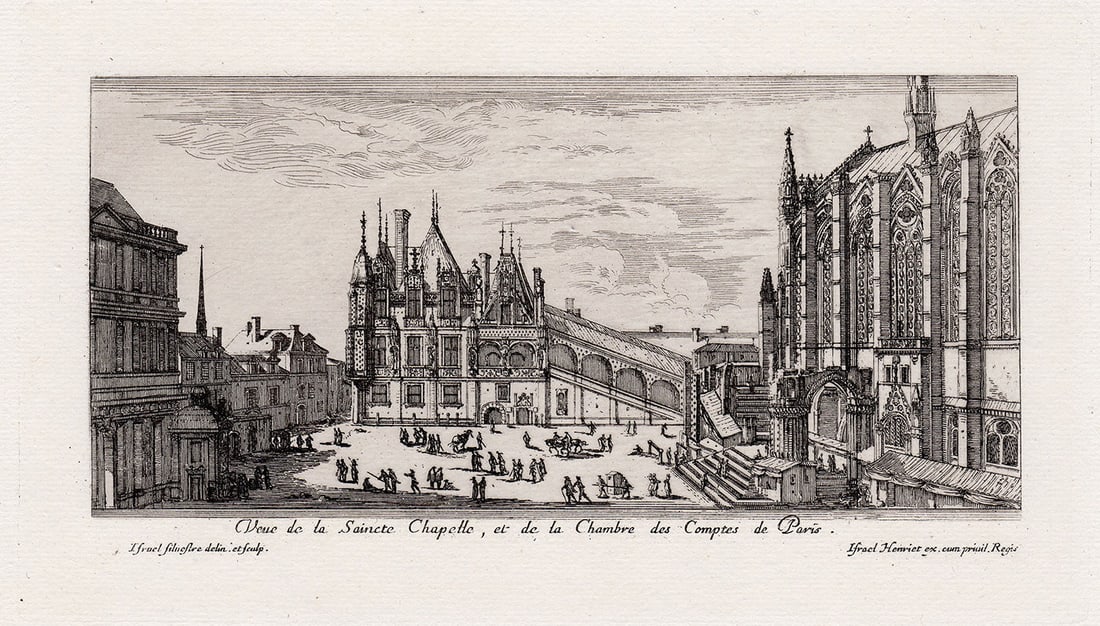 Israel Silvestre the Younger 1880 etching Chamber of Accounts signed: Israel Silvestre the Younger. (French, 1621-1691). Chamber of Accounts (L'ancienne Chambre des Comptes). Antique etching on laid paper after the original by master engraver Amand Durand (1831-1905).