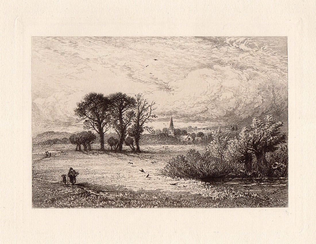 Famous Edward Paxman Brandard Landscape with a Church 1883 etching (1 of 2)