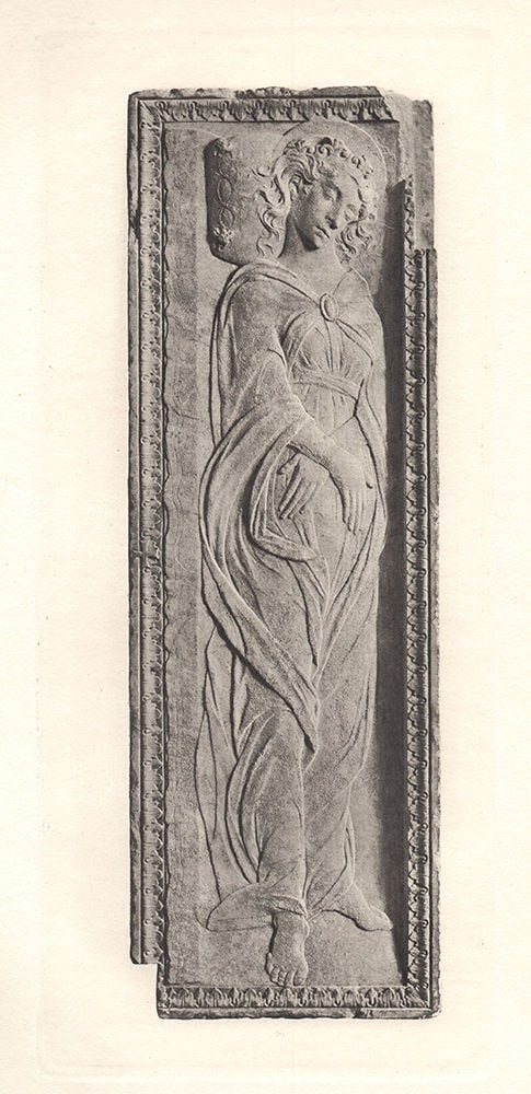 Donatello Donato di Niccolo Betto Bardi St Justina 1883 Antique print: Donato di Niccolo Betto Bardi. (c. 1836-December 13, 1466), better known as Donatello. "St Justina". Antique Heliogravure after the original by Dujardin. 1883. Excellent. Framed dimensions approximate