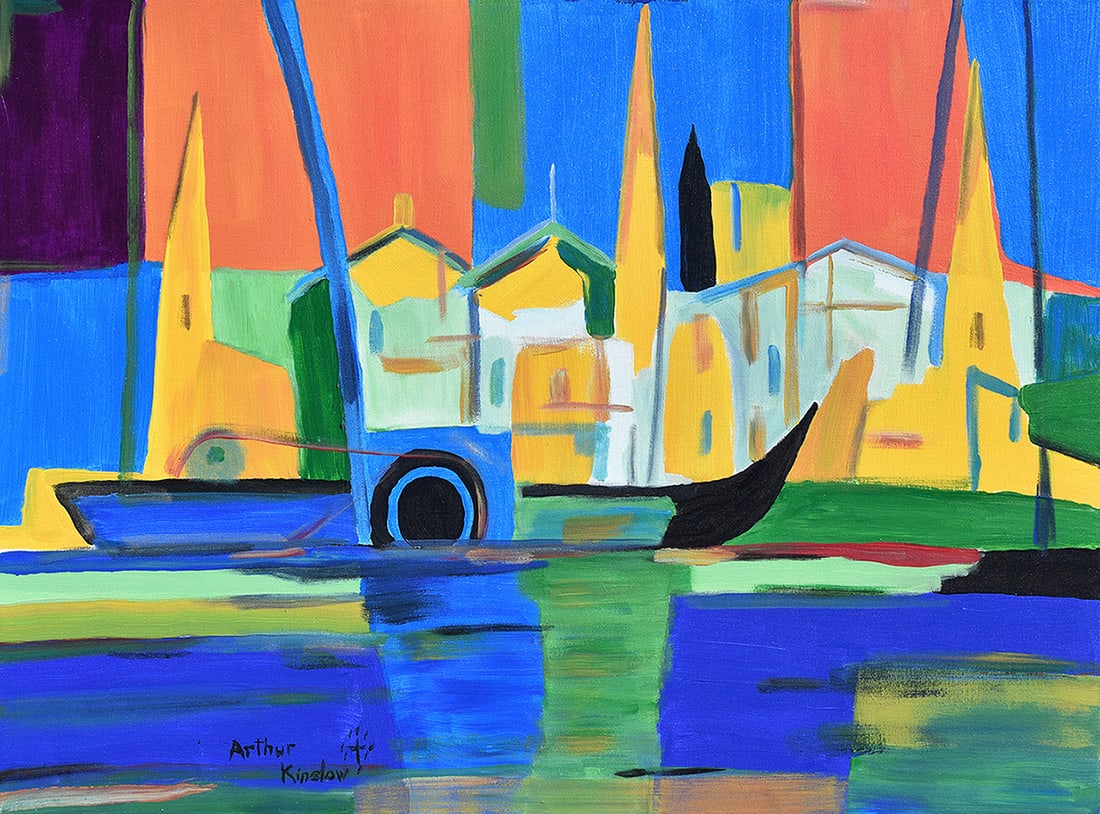 Arthur Kinslow Modern Original Painting Venice Waterview 30 x 40 Inches: Arthur Kinslow ( American, 1955 - ) Venice. Original Acrylic on Canvas.Signed by the artist lower center. Canvas Size 30 x 40 inches. Arthur Kinslow has been involved in art his entire life and believ