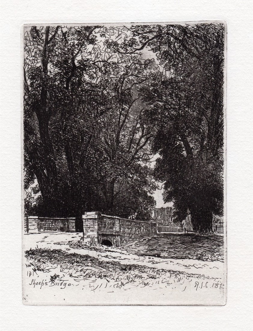 1873 Richard Samuel Chattock Sheep's Bridge, Eton etching signed (1 of 2)