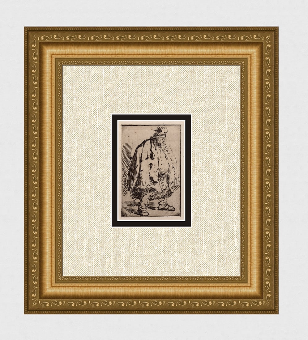 1800s REMBRANDT B184 A Stout Man in a Large Cloak DURAND: After Rembrandt Harmenszoon Van Rijn (1606-1669). Title: A Stout Man in a Large Cloak. Medium: Antique hand pulled copper plate etching on laid paper after the original by master etcher Amand Durand (