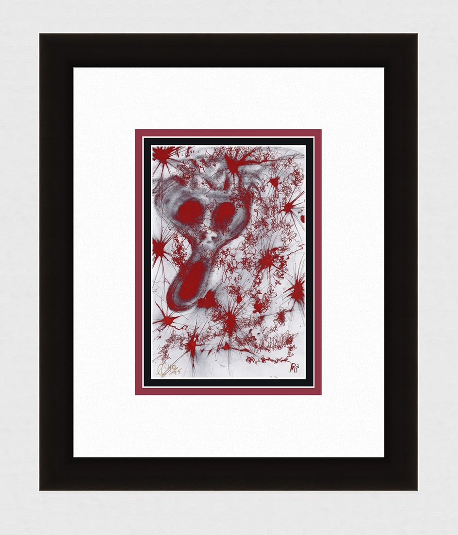 Patrick Mcdowell ORIGINAL Limited edition "Fear in Red" Framed: Patrick Mcdowell. "(Faces #69) Fear in Red". Limited edition giclee on wove paper. Signed and numbered by the Artist, lower left. Numbered from 95. Dimensions: Sight 5 1/2 x 8 3/8 inches. Framed dimen