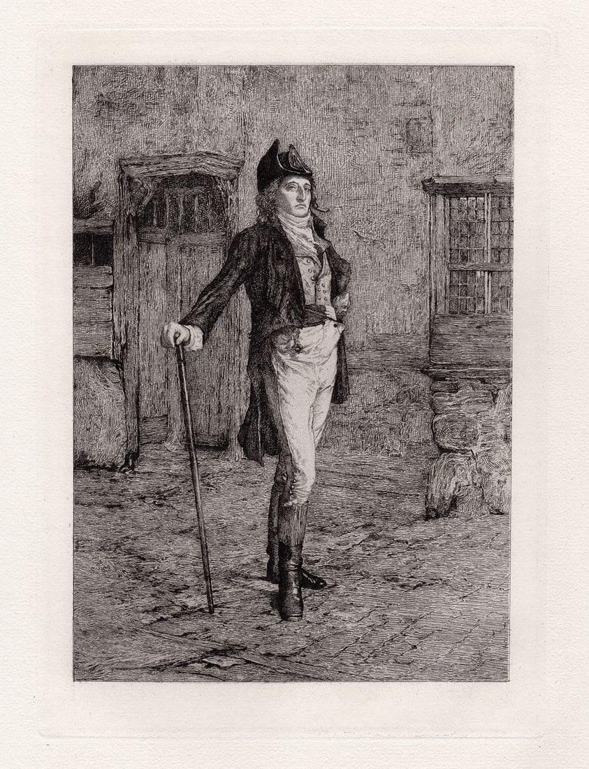 Sir William Quiller Orchardson Revolutionist 1881 etching: Sir William Quiller Orchardson. "Revolutionist". Copper plate etching on thick laid paper after the original by master etcher Louis John Steele. 1881. Excellent. Image size 6 1/2 x 9 inches. Framed di