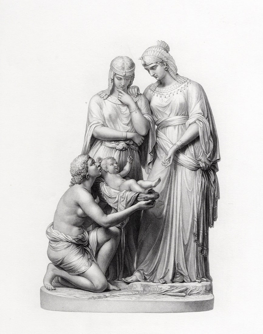 1800s Benjamin Edward Spence Engraving "The Infant Moses" FRAMED: Benjamin Edward Spence (English, 1822-1866). The Infant Moses. Antique engraving on wove paper after the original statue by master engraver John H Baker (British, 1829-c.1872). Year: 1864. Image Size 