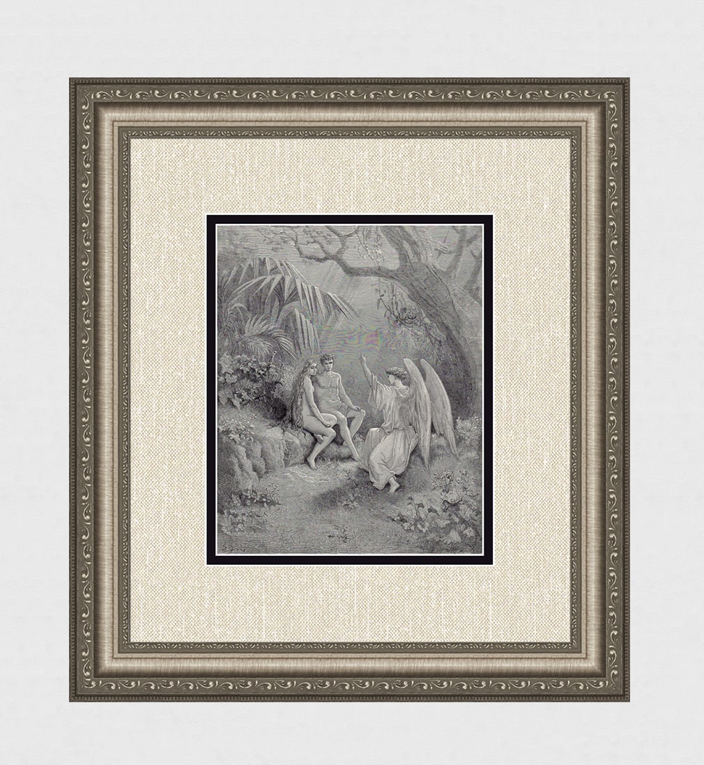 Gustave Dore Raphael in Paradise (Milton's Paradise Lost) c. 1880 Wood Engraving Signed (1 of 3)