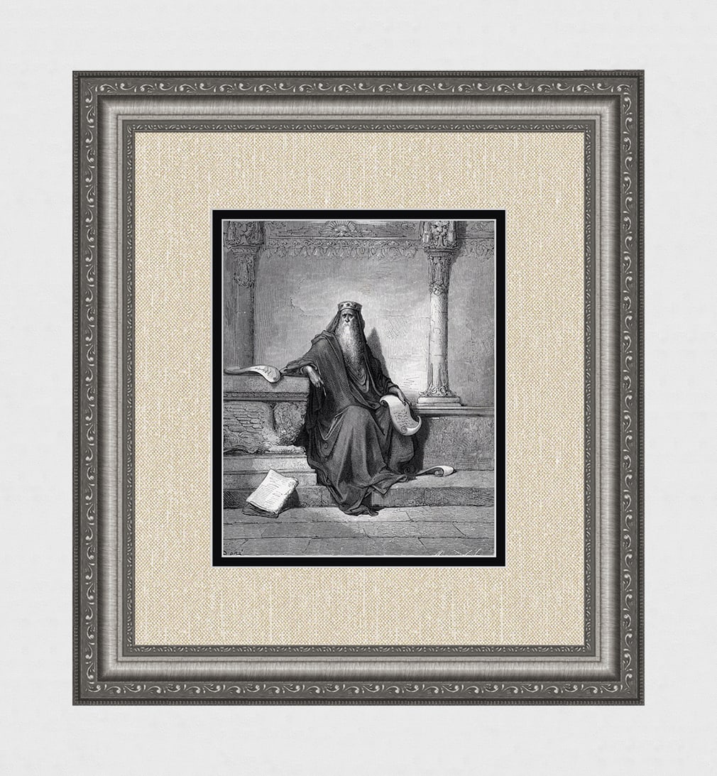 DORE 1800s Gustave Dore's Biblical Wood Engraving SOLOMON'S WISDOM Signed Framed: Gustave Dore (Paul Gustave Louis Christophe Dore) (French, 1832-1883). Solomon (from Dore's Bible). Antique Wood Engraving on wove paper executed by master wood engraver Adolphe Gusman (Gusmand) (Fren