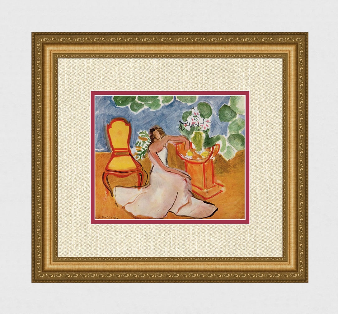 Fabulous 1943 MATISSE Color Lithograph "Girl in a White Dress" SIGNED Framed COA: Henri Matisse (1869-1954). Jeune Fille a la Robe Blanche (Girl in a White Dress). Color offset lithograph after the original 1941 oil on canvas. Year: 1943. Signed/Dated in the plate lower left. Print