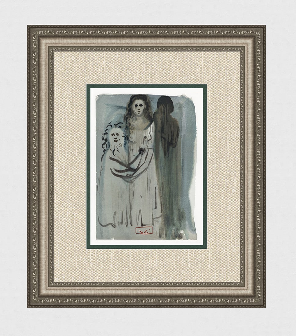 Salvador Dali 1960 Woodcut Signed Framed Angry: Salvador Dali. "In the Cloud of the Angry Ones" Purgatory Chant 16. Authentic Original Color Woodcut from The Divine Comedy Printed in 1960 on B.F.K. Rives Paper ( this is not a reproduction, copy, or