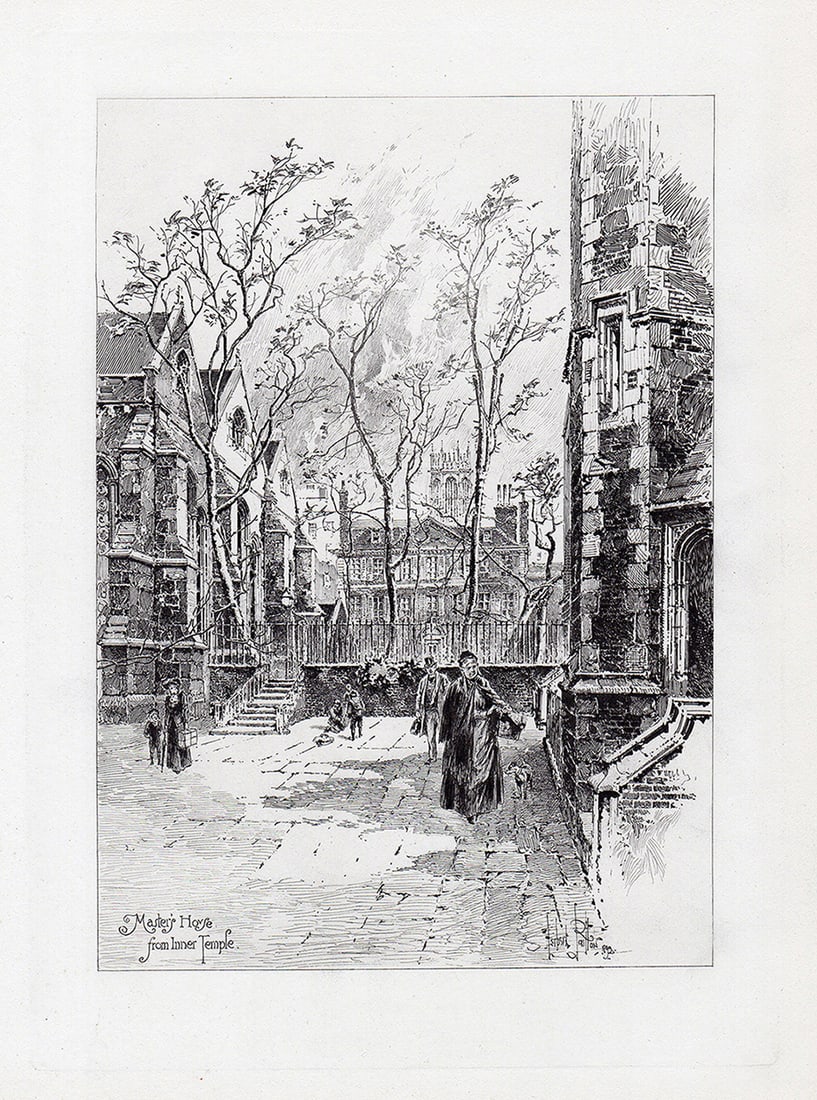 Herbert Railton 1892 etching Master's House from Inner Temple signed (1 of 2)
