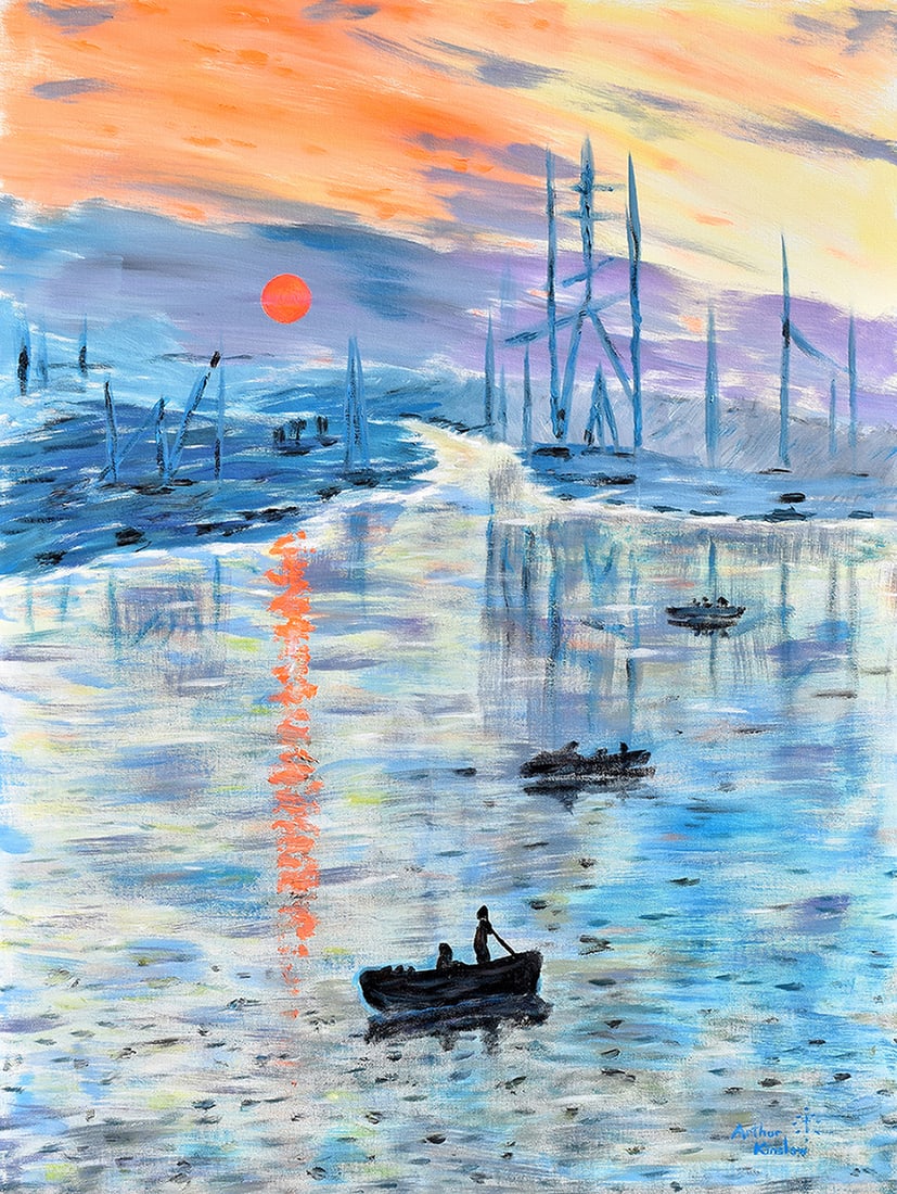 Arthur Kinslow Original Painting Sunset 30 x 40 Inches Signed: Arthur Kinslow ( American, 1955 - ) Sunset. Original Acrylic on Canvas.Signed by the artist lower center. Canvas Size 30 x 40 inches. Arthur Kinslow has been involved in art his entire life and believ
