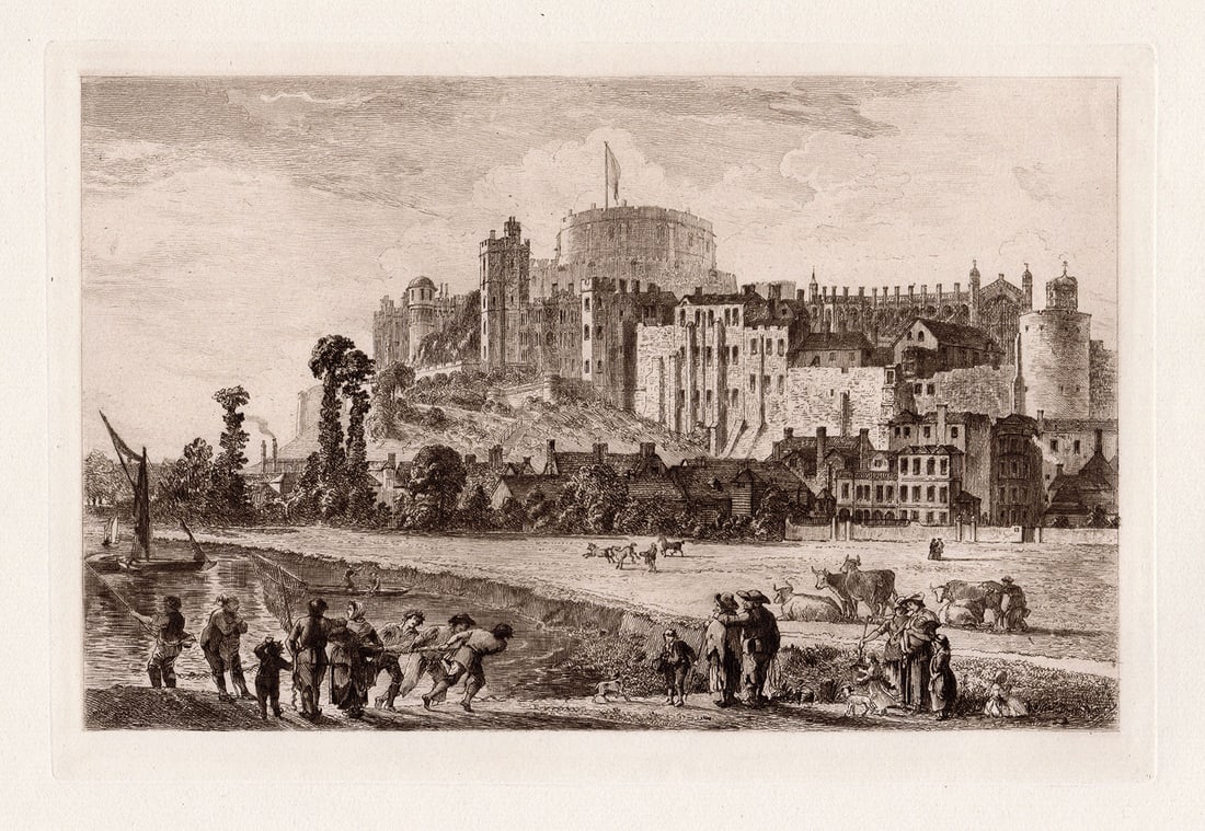 Paul Sandby Windsor Castle in the Eighteenth Century 1885 etching: Paul Sandby. (English, 1731-1809). Windsor Castle in the Eighteenth Century. Antique Etching on laid paper after the original by master etcher Charles Oliver Murray (Scottish, 1842-1923). 1885. Excell