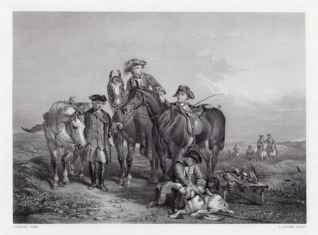 John Frederick Tayler 1800s Engraving "A Hawking Party" SIGNED Framed (1 of 3)