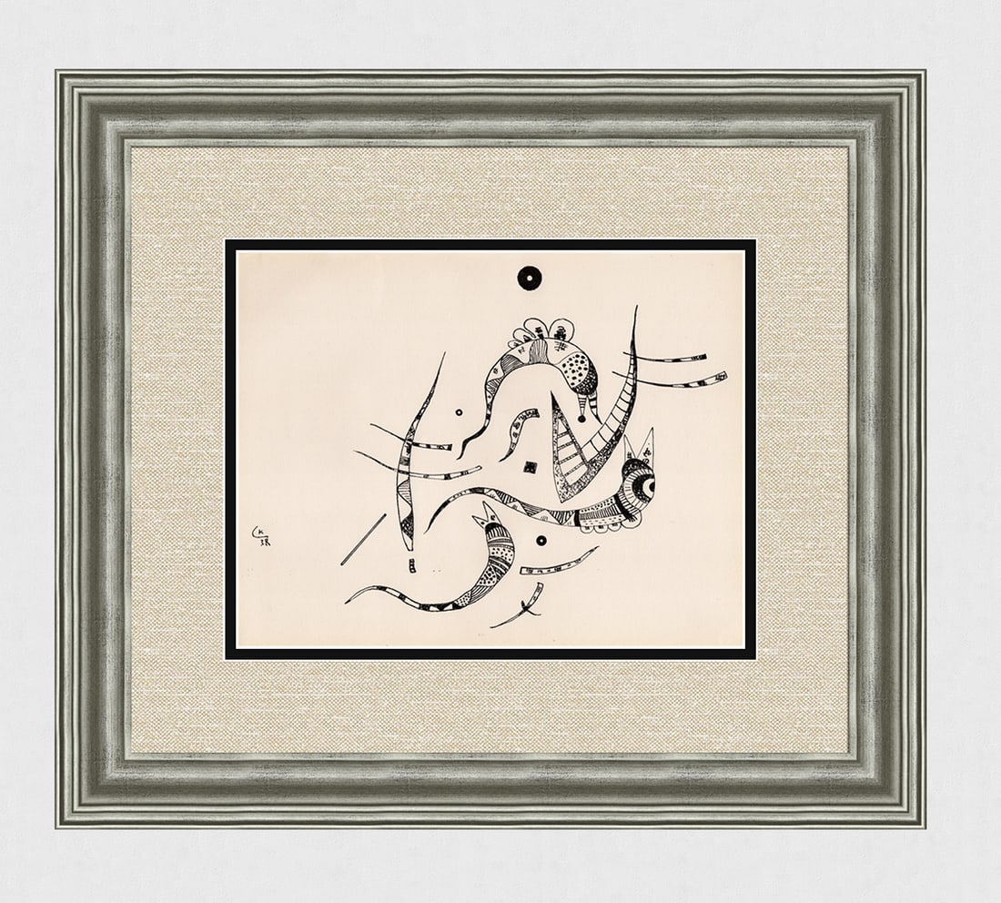 Wassily Kandinsky 1957 Lithograph "Serpents" Framed: Kandinsky, Wassily. "Untitled Compostion." Color lithograph on wove paper after the original sketch. Year: 1957. Signed in the plate. Atelier: Mourlot. Published in Paris by San Lazzaro. Sheet Size c.