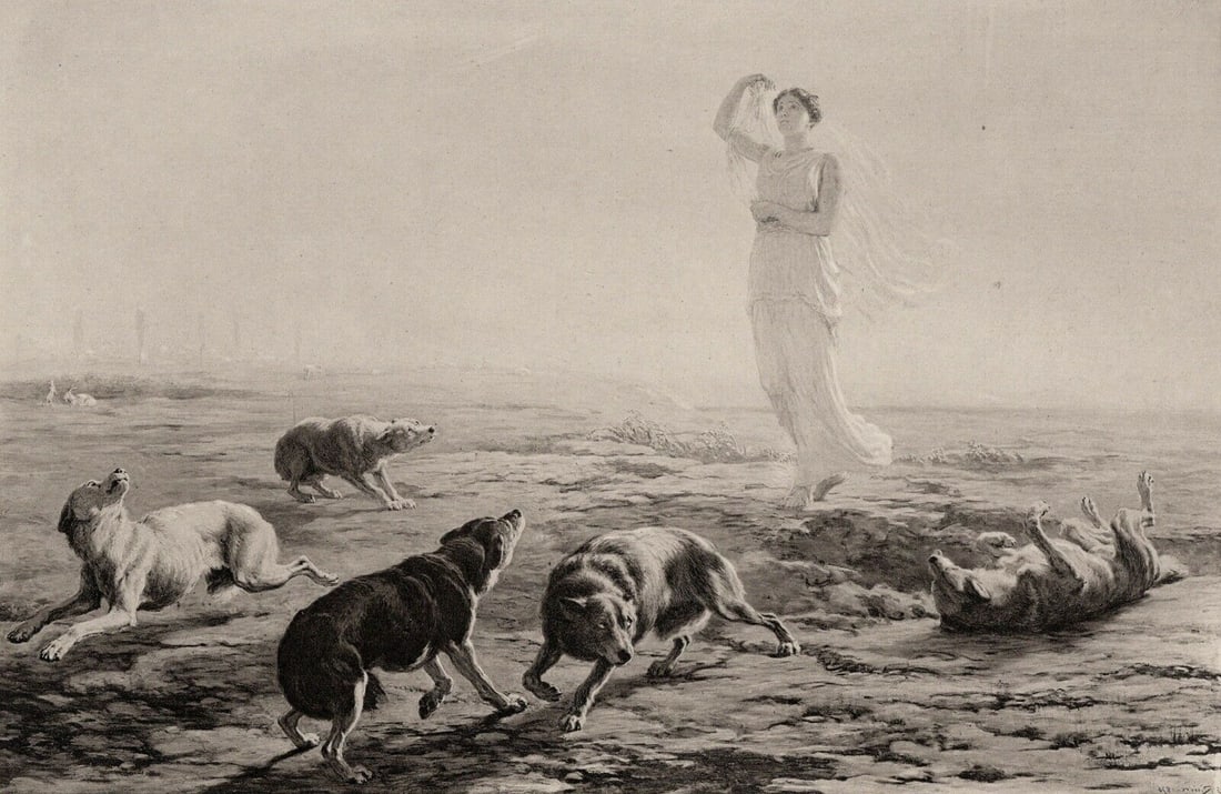 BRITON RIVIERE 1800s Antique Print Goddess Pallas Athene Signed FRAMED COA: Briton Riviere (British, 1840-1920). Pallas Athene and the Herdsman's Dogs. Antique heliogravure on wove paper after the original oil on canvas by a Master Etcher. Year: 1889. Signed in the plate, low