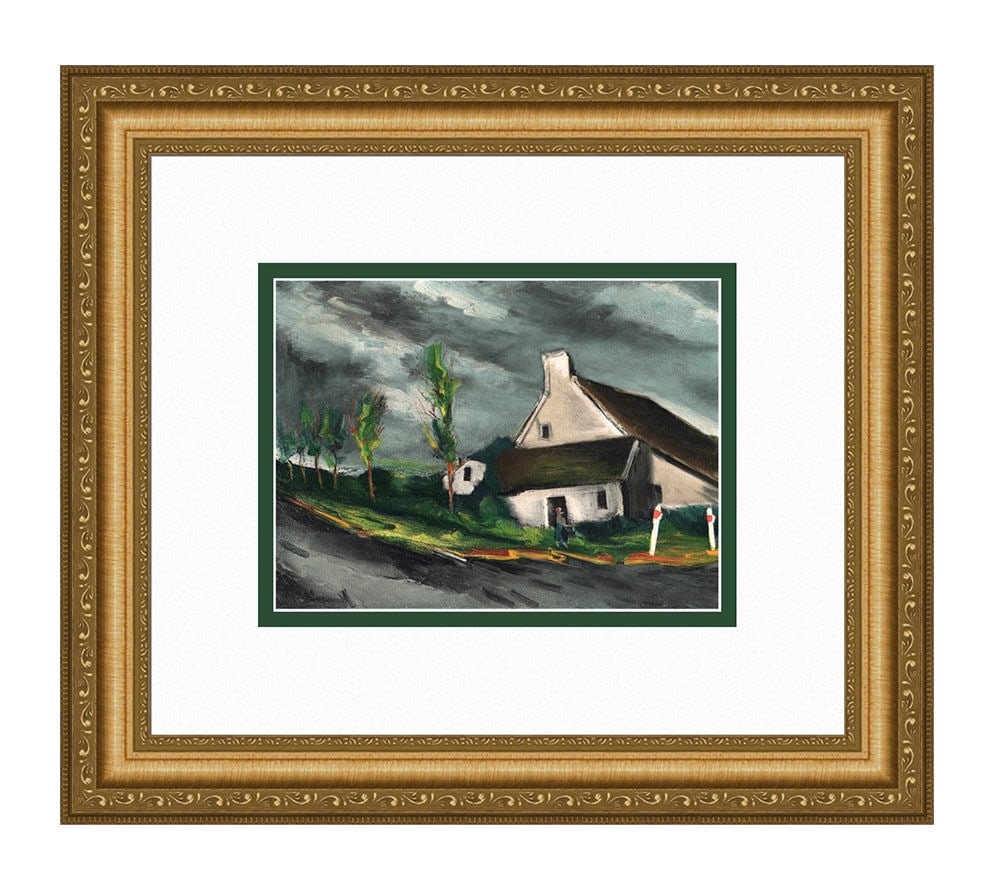 Maurice de Vlaminck Pres de Beaumont sur Sarthe 1958 lithograph: Maurice de Vlaminck. (1876-1958). Pres de Beaumont sur Sarthe. Color Lithograph on Wove Paper after the Original 1954 Painting. 1958. Signed in the plate. Excellent. Atelier Mourlot. Image Size - 6 7/