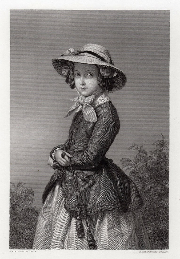 Jean Winterhalter The Princess of Belgium 1857 engraving: Jean Franz Xaver Winterhalter. (German, 1805 - 1873). The Princess of Belgium. Antique engraving on wove paper after the original by master engraver David-Joseph Desvachez (French, 1822-1902). 1857. S