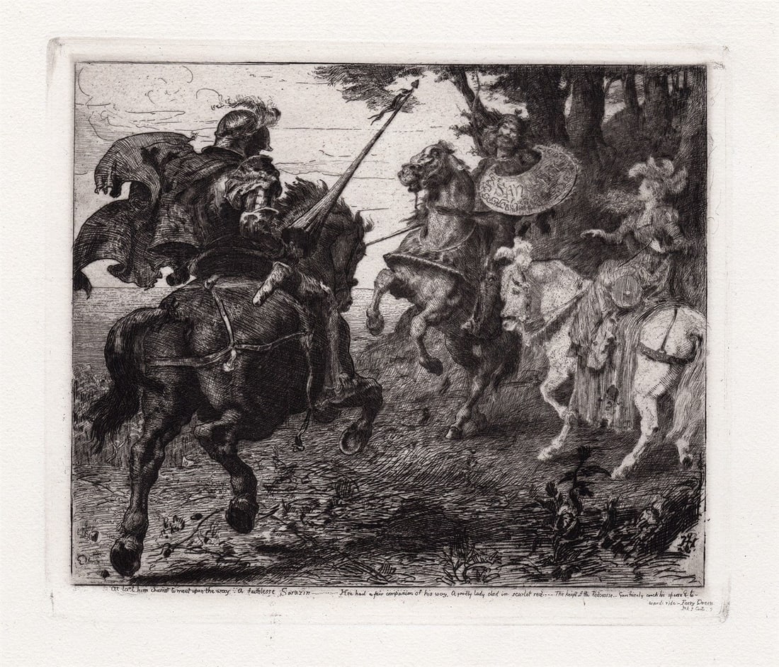 1882 George Jacomb-Hood Combat of St. George and Sansfoy Etching Framed (1 of 3)