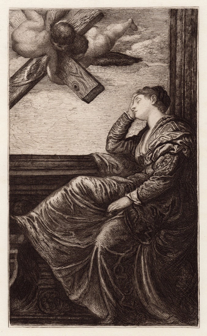 Paul Veronese The Dream of Saint Helena 1884 etching: Paul Veronese. (Paolo Caliari, known as Paolo Veronese) (Italian, 1528-1588). The Dream of Saint Helena. Antique etching on wove paper after the original oil paint on canvas by master etcher Charles W