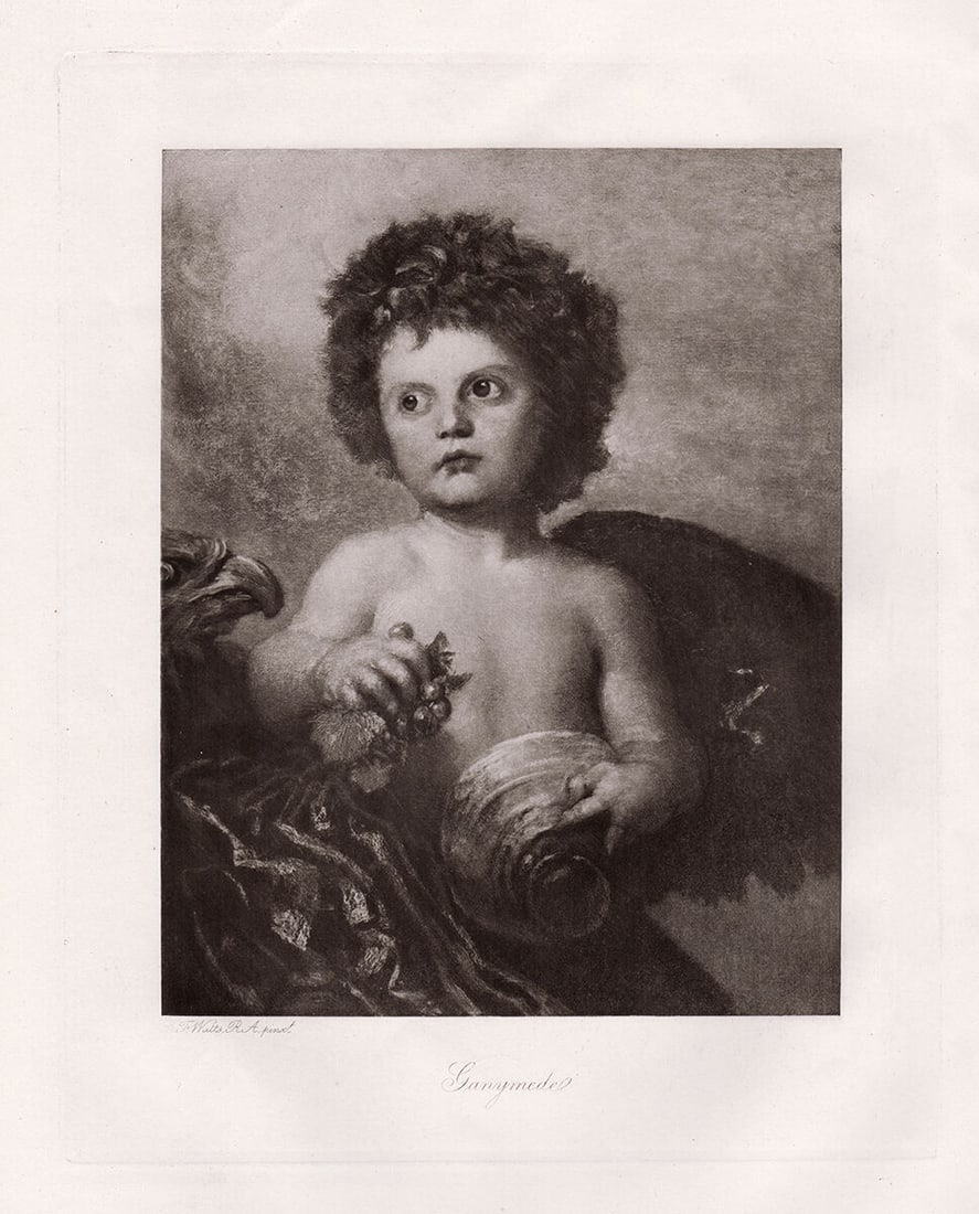 George Frederic Watts Ganymede 1892 Antique Print: George Frederic Watts. (English, 1817-1904). Ganymede. Antique Heliogravure on wove paper after the original oil painting by a Master Engraver. 1892. Signed in the plate lower left. Excellent. Image S