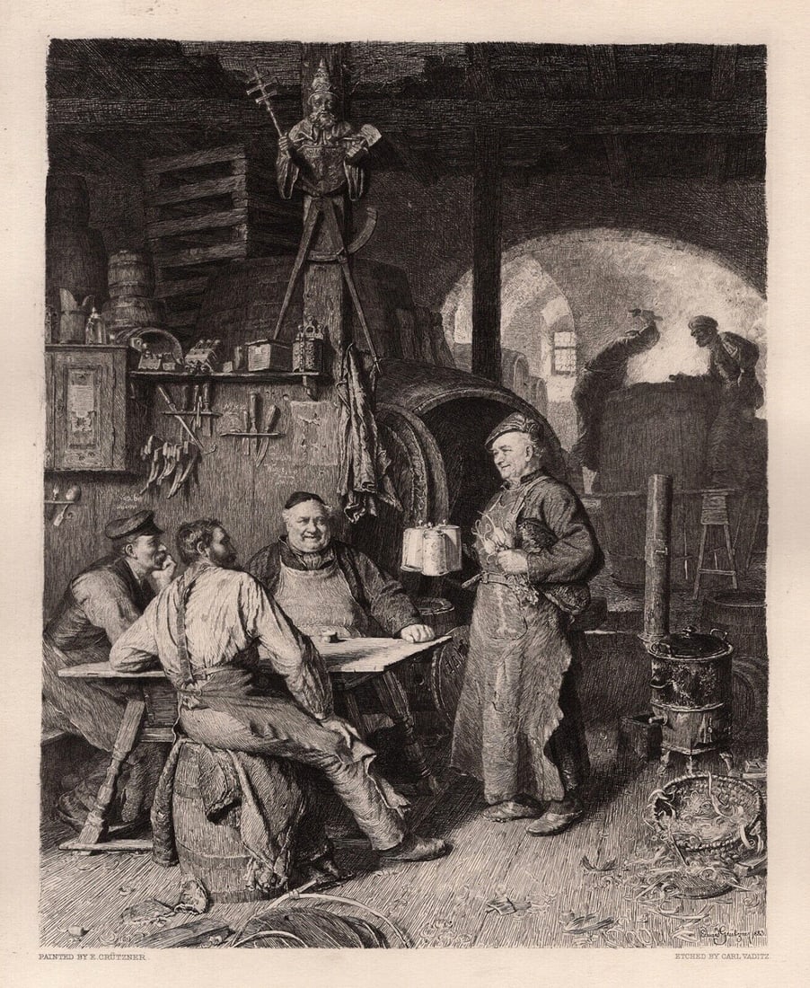1800s Eduard GRUTZNER Etching The Monk's Appreciation FRAMED (1 of 3)