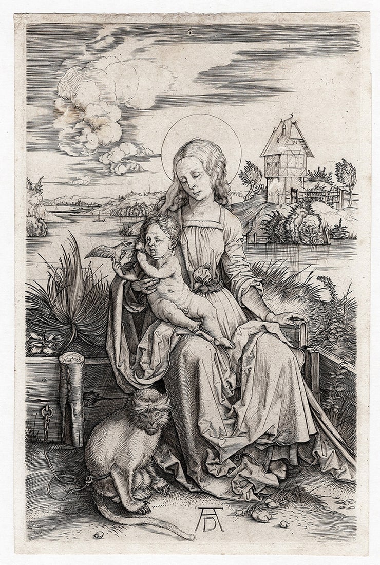 Albrecht Durer Engraving Virgin and Child With Monkey Framed - 2