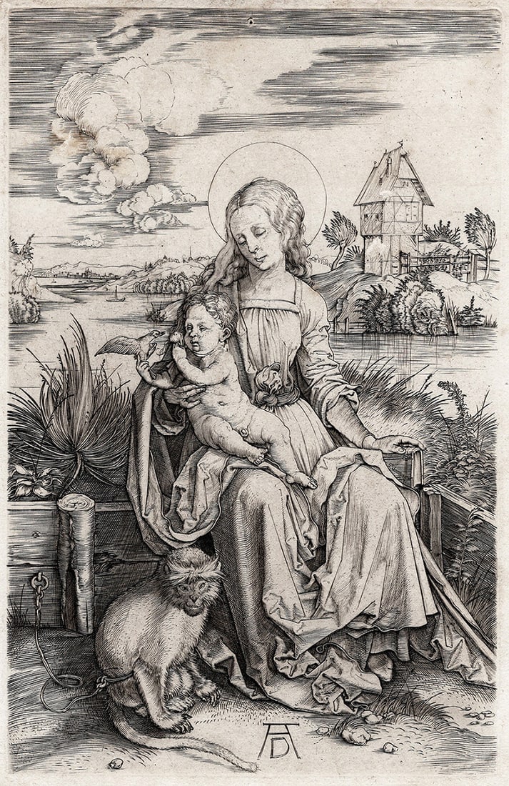 Albrecht Durer Engraving Virgin and Child With Monkey Framed - 3