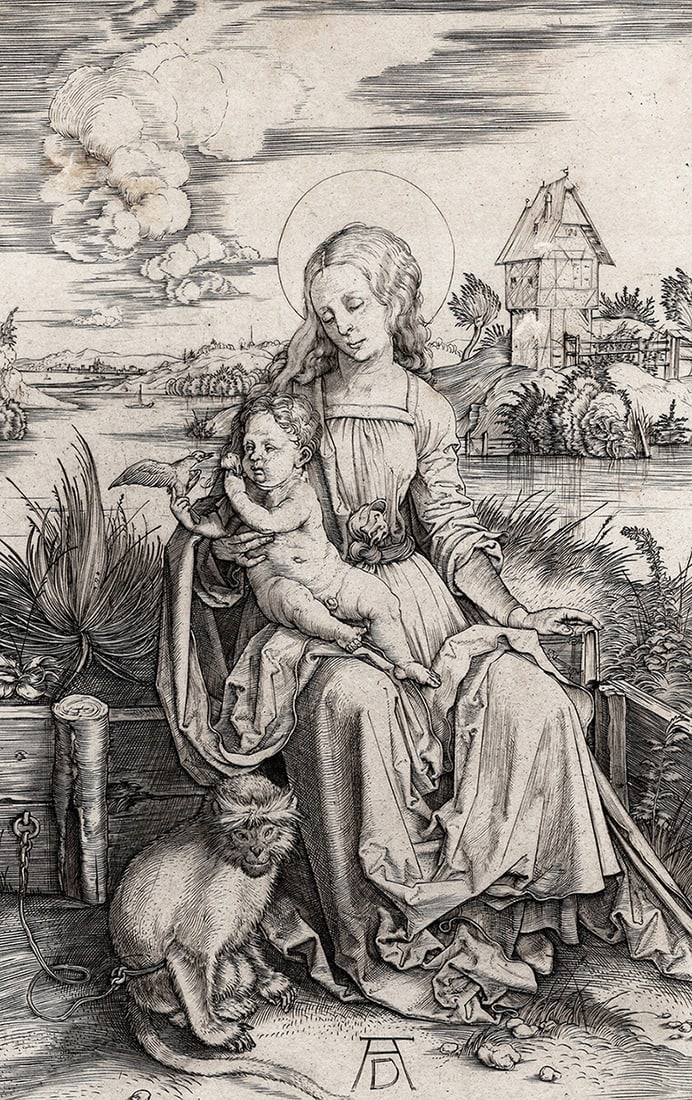 Albrecht Durer Engraving Virgin and Child With Monkey Framed - 4