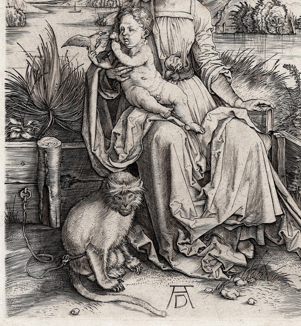 Albrecht Durer Engraving Virgin and Child With Monkey Framed - 5