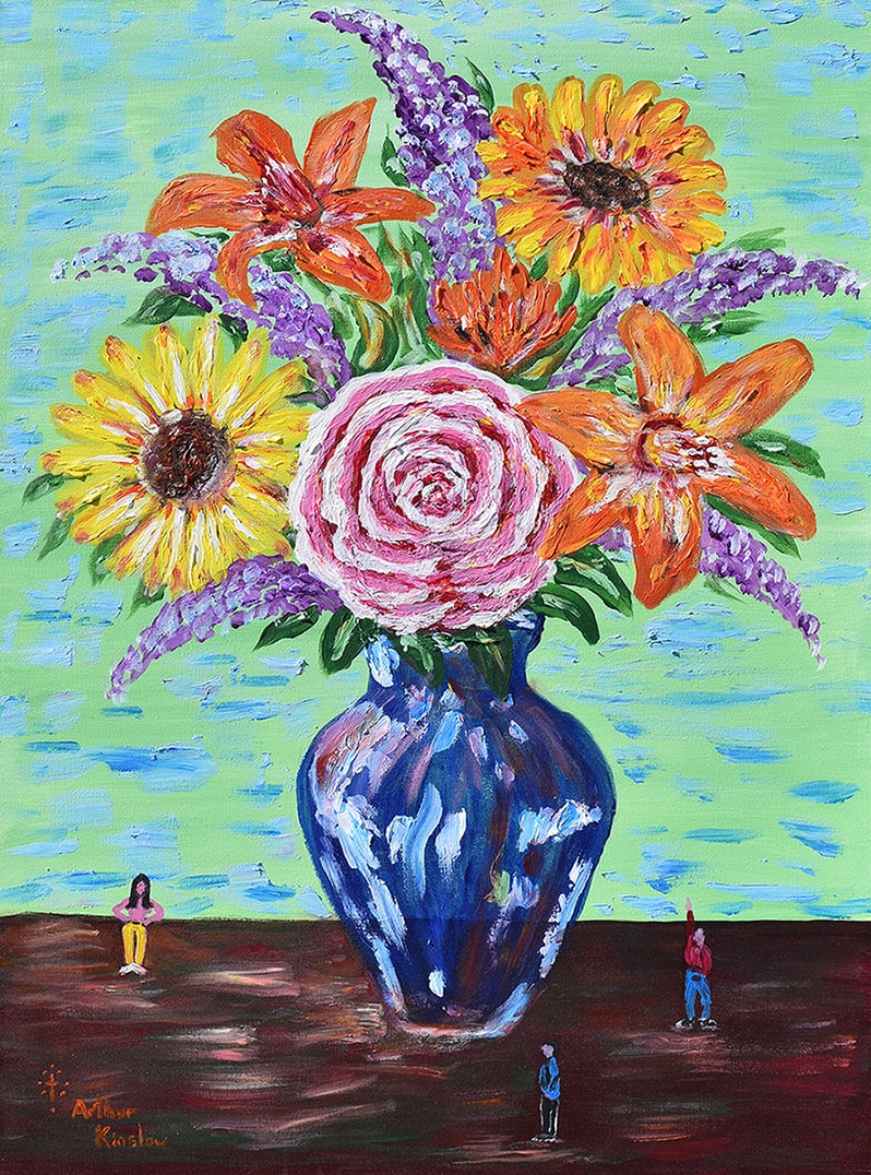 Arthur Kinslow Original Painting Spring Bouquet 30 x 40 Inches: Arthur Kinslow ( American, 1955 - ) Spring Bouquet. Original Acrylic on Canvas.Signed by the artist lower center. Canvas Size 30 x 40 inches. Arthur Kinslow has been involved in art his entire life an